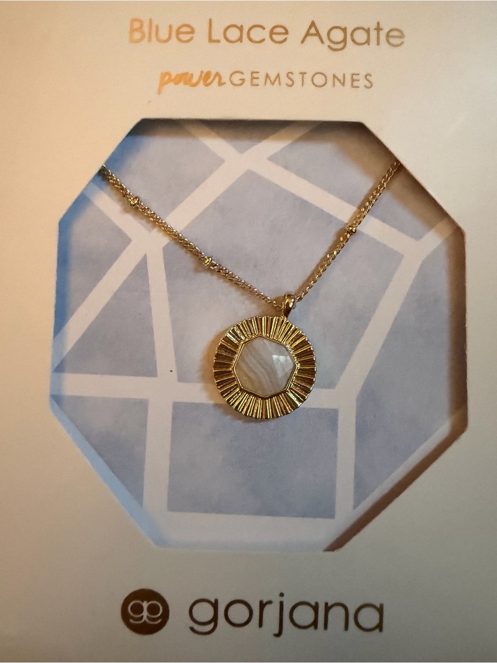 Gorjana Gold Sunburst Necklace with Blue Lace Agate